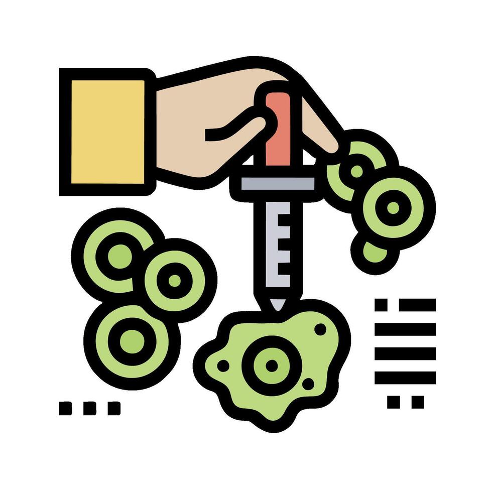 A hand holding a syringe and a green object vector