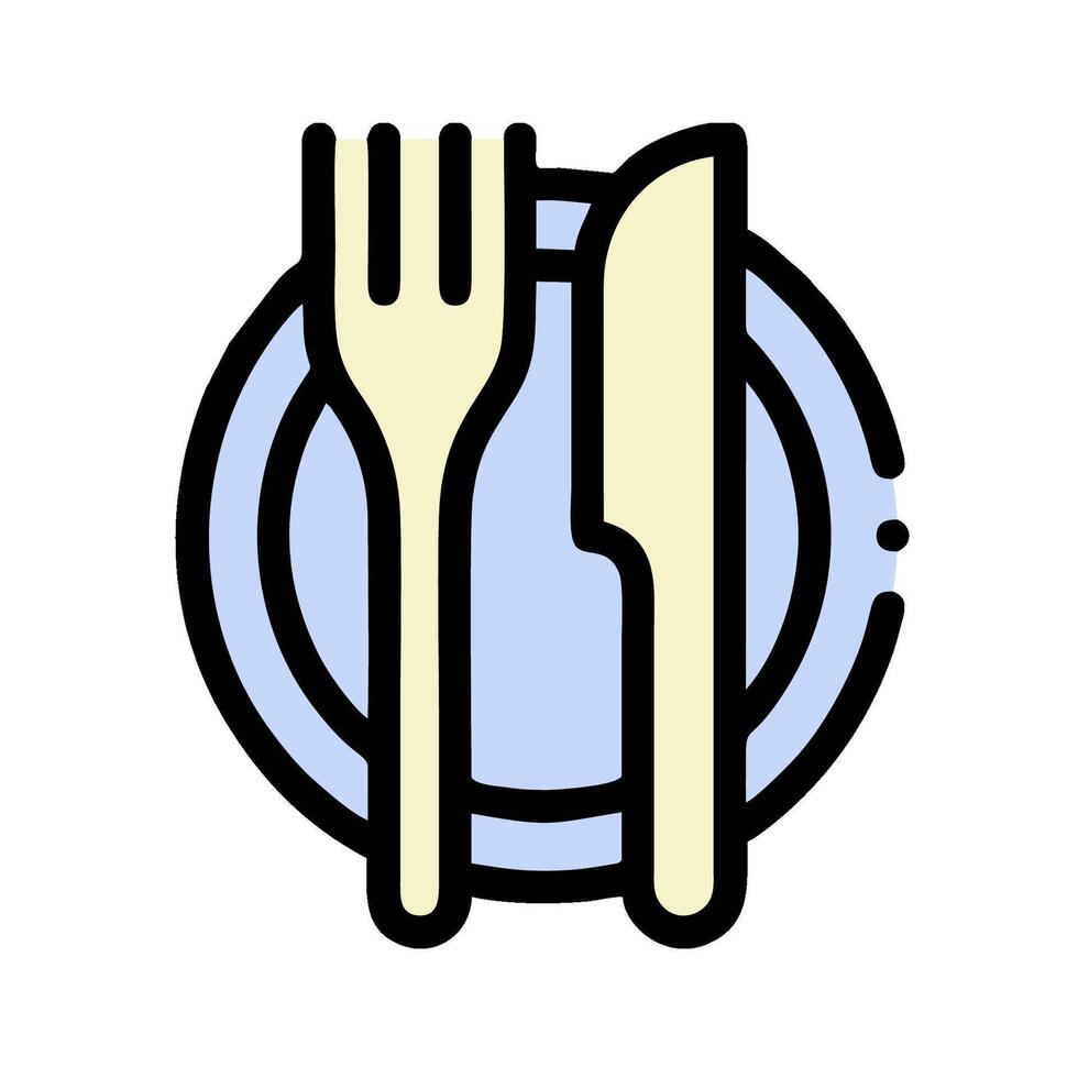 A knife and fork icon on a plate vector