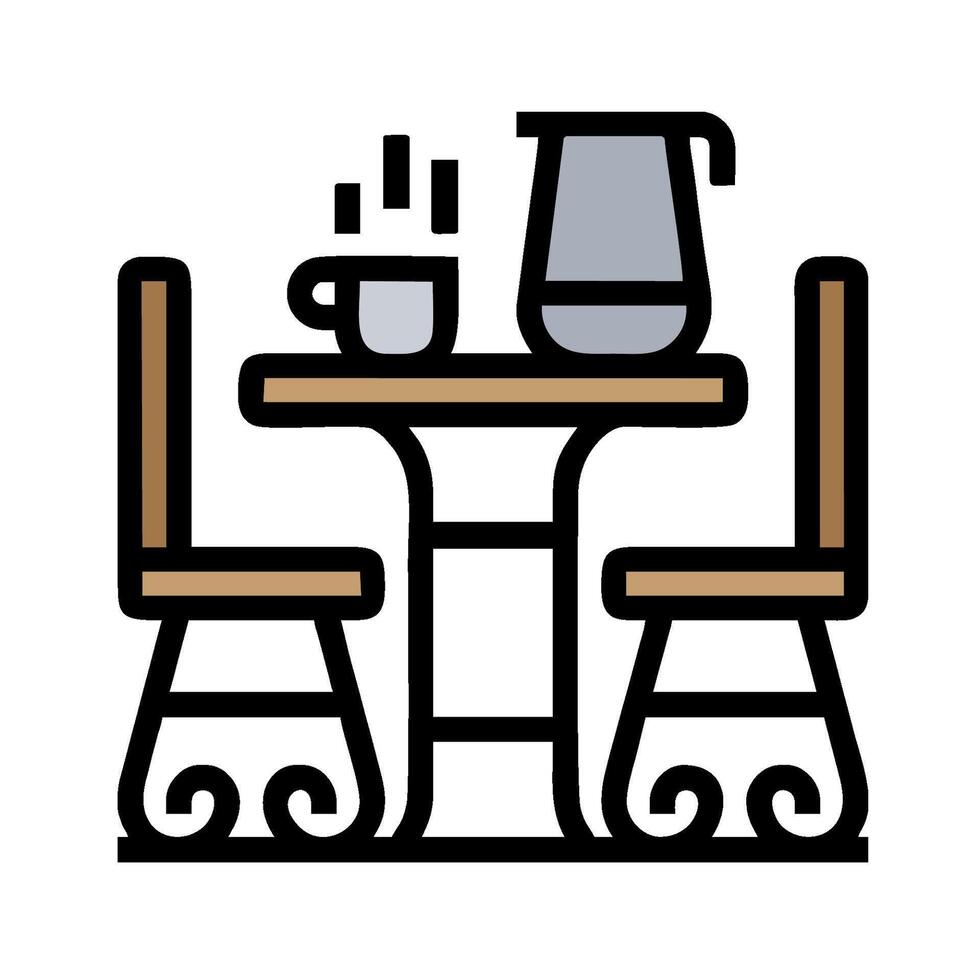 Coffee table and chairs with coffee pot and cup vector
