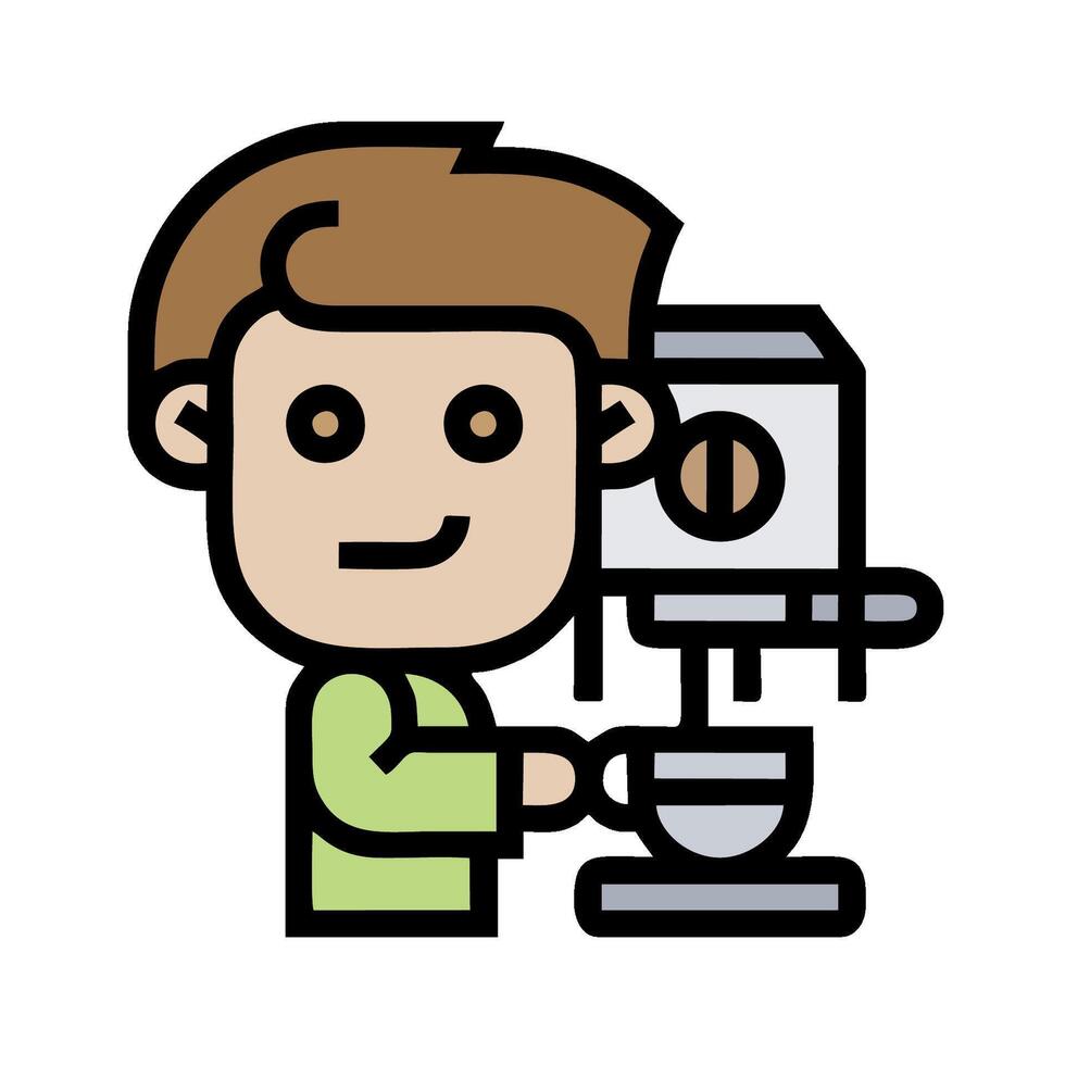 A cartoon man is making coffee in a coffee maker vector