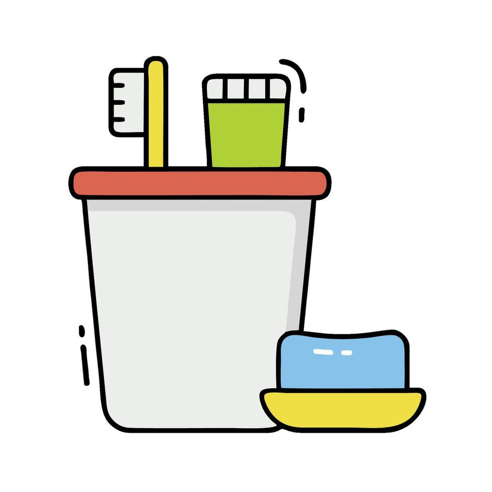 Toothbrush and toothpaste in a bucket vector