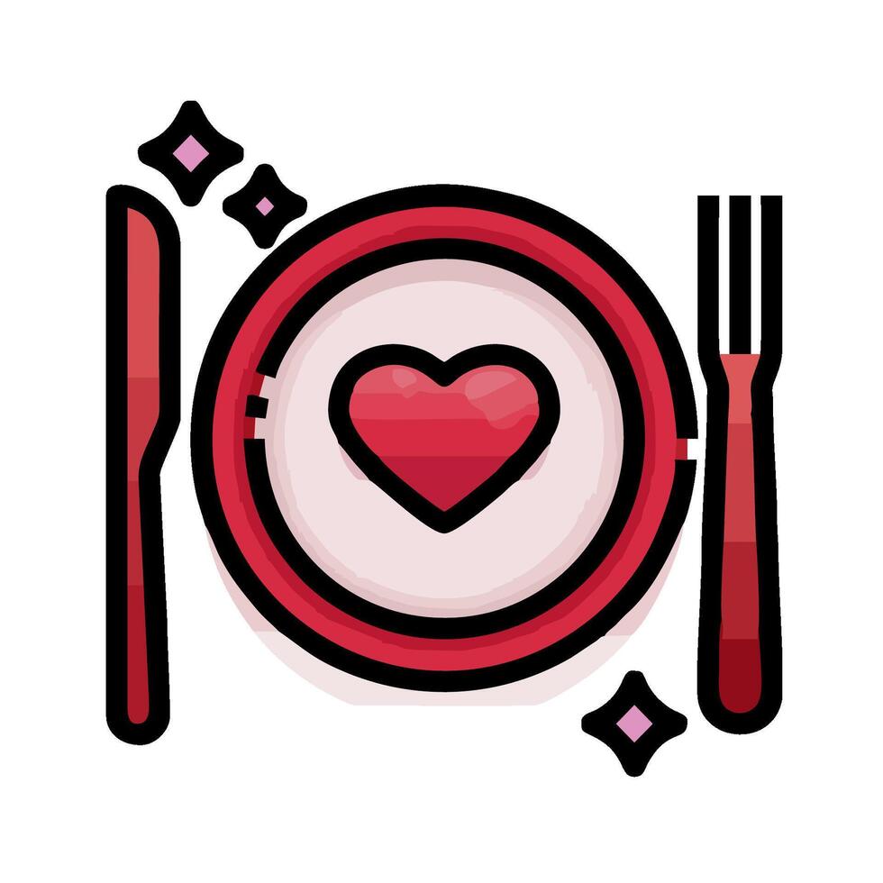 A plate with a heart on it and a fork and knife vector