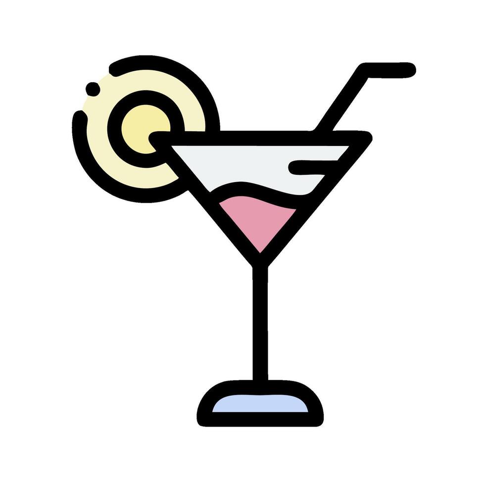 A martini with a straw and a slice of lemon vector
