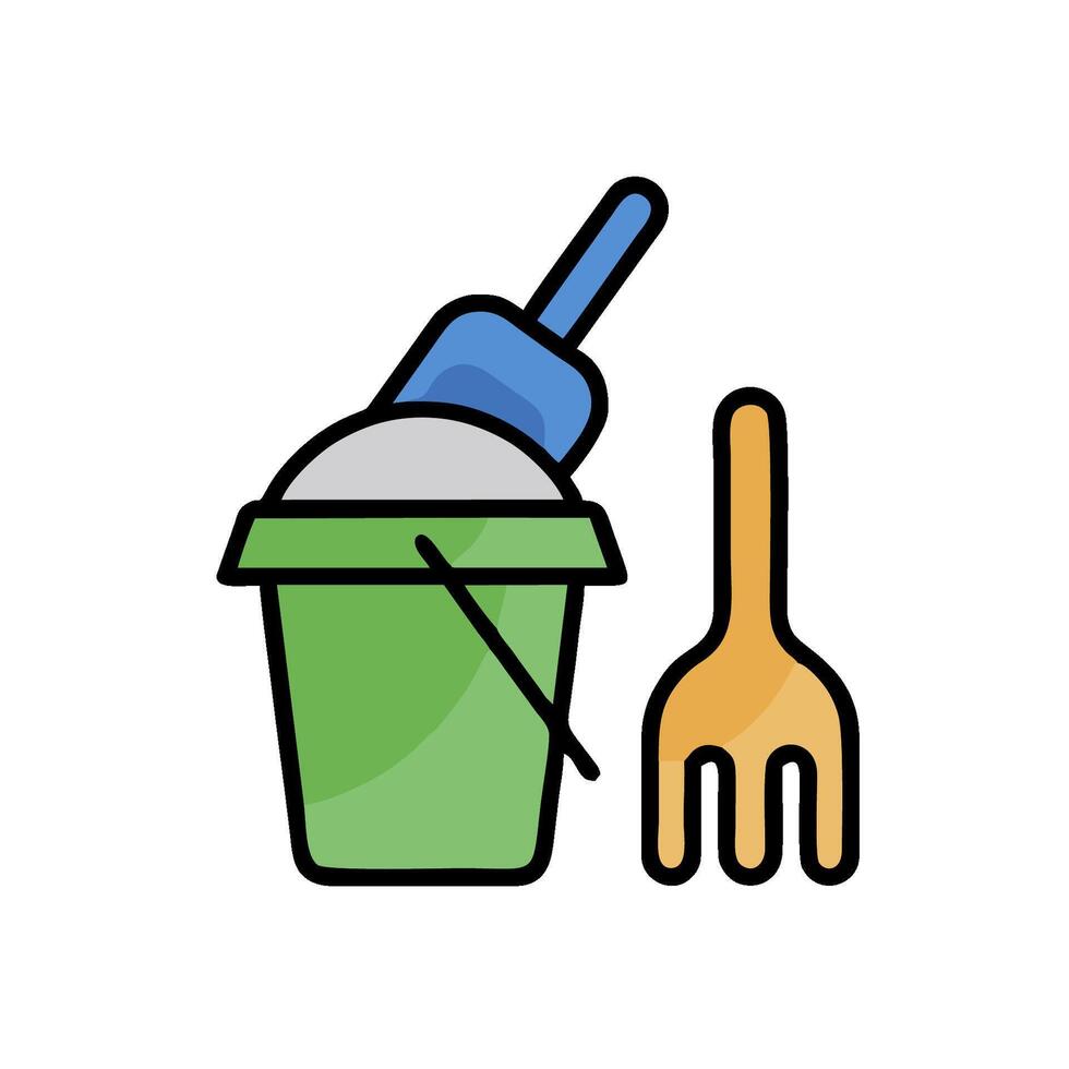 A bucket and shovel with a green lid vector