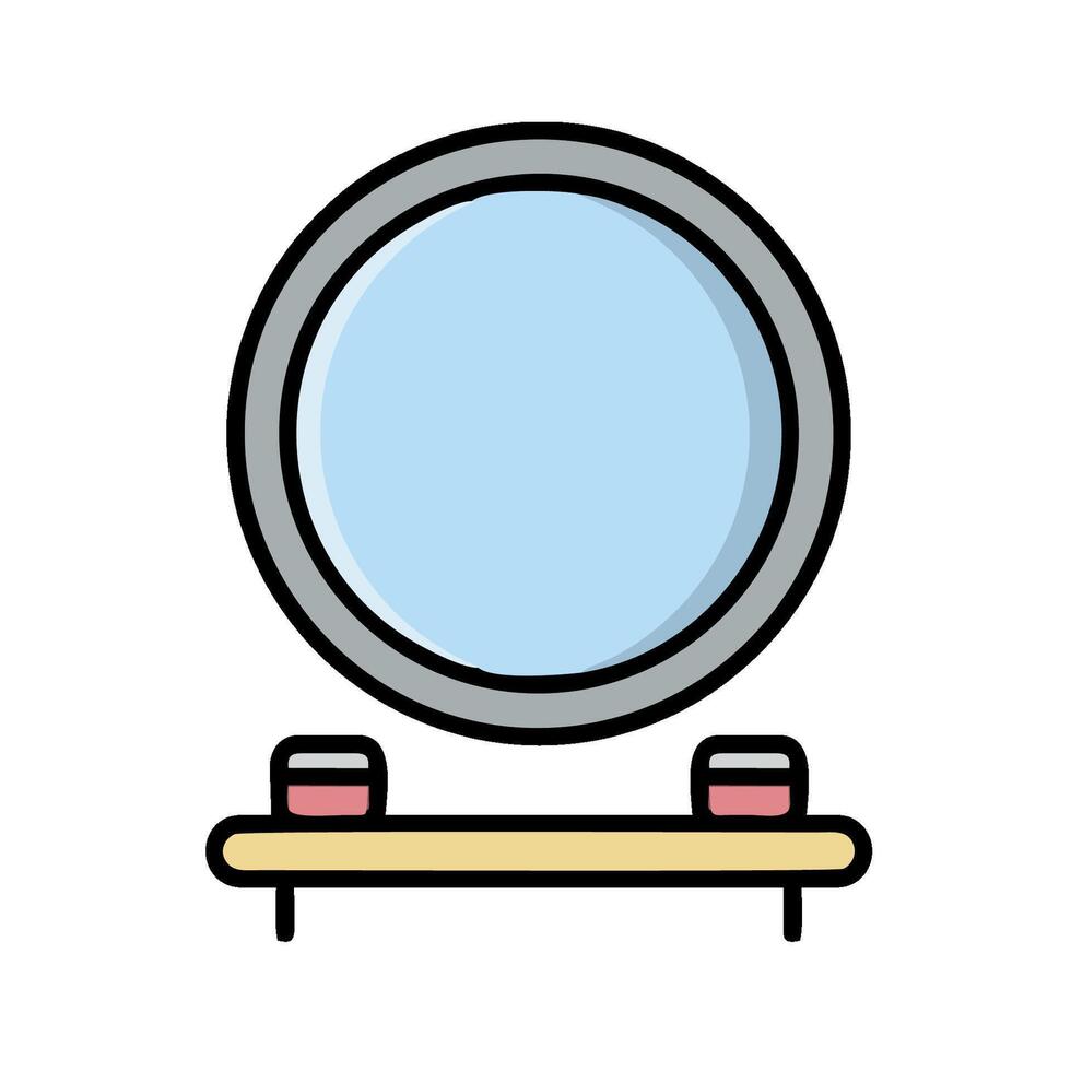 A round mirror on a stand with two bottles vector