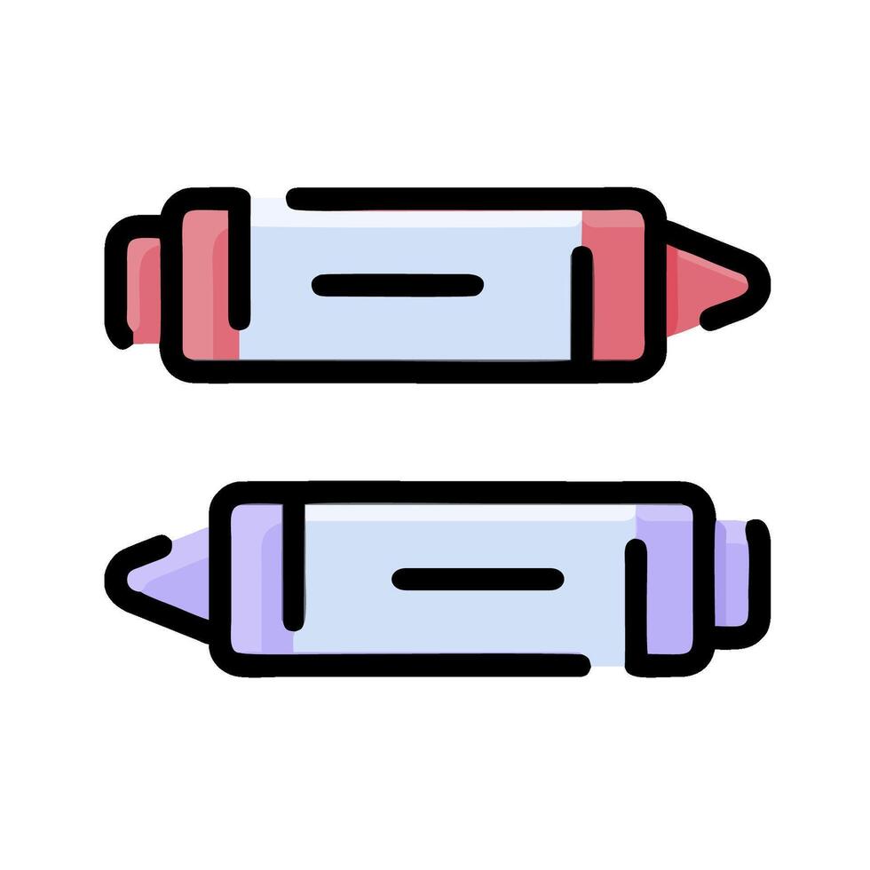 Two crayons are shown in a line drawing vector