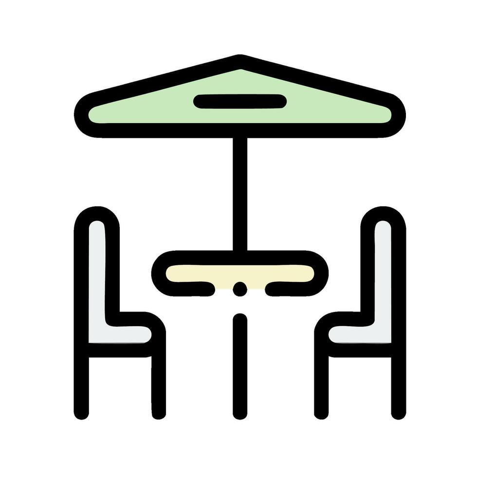 A restaurant table and chairs under an umbrella vector