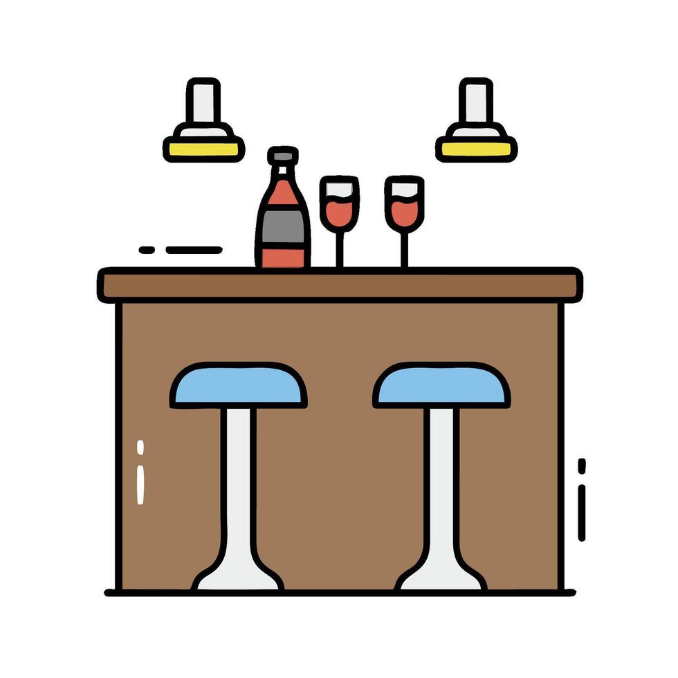 Bar with two stools and wine bottles on the table vector