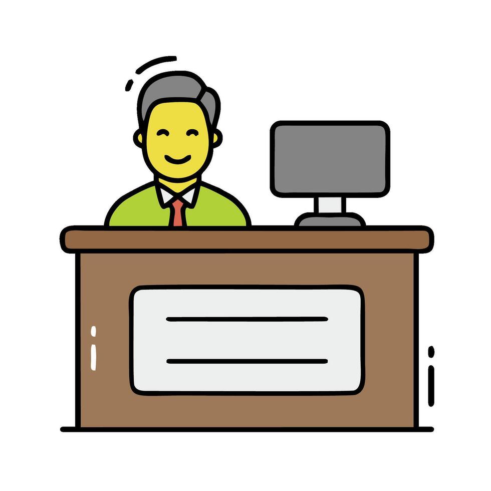 A man sitting at a desk with a computer vector