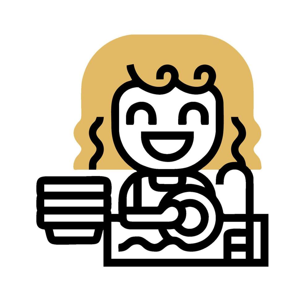 A woman is holding a plate and a cup vector