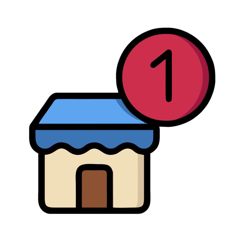 A small house with a red and blue sign on it vector