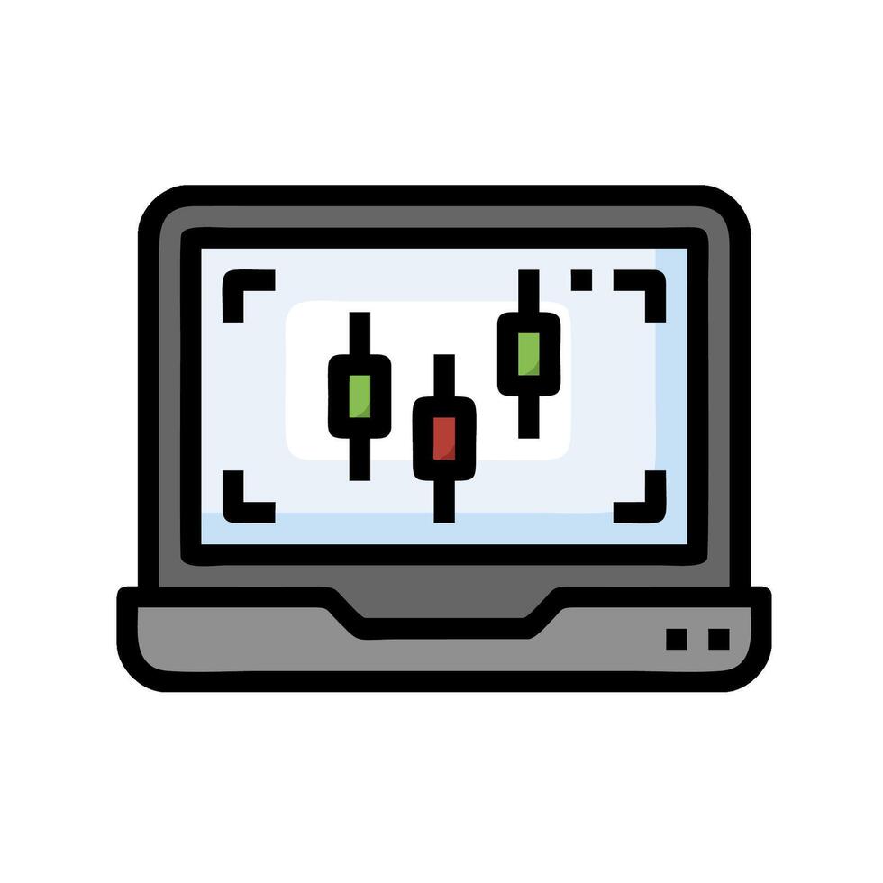 A laptop with a screen showing a stock chart vector