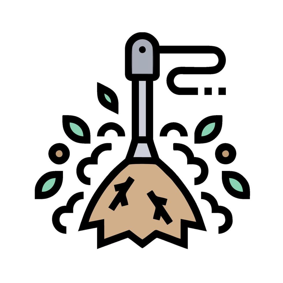 A broom with a shovel and leaves on it vector
