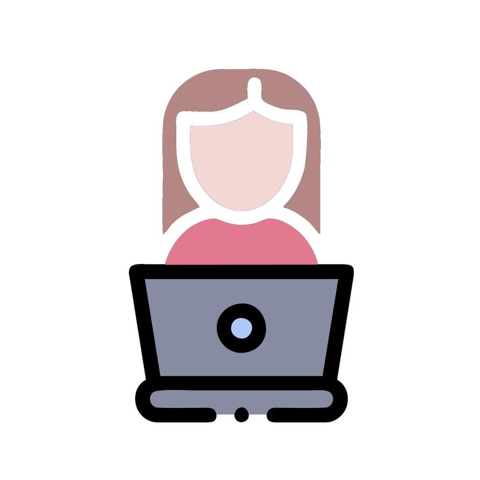 A woman is sitting in front of a laptop vector
