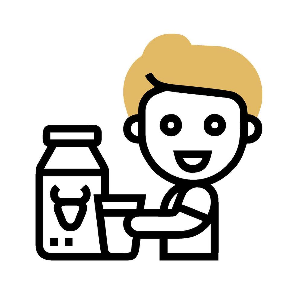 A boy is holding a milk bottle and a glass vector