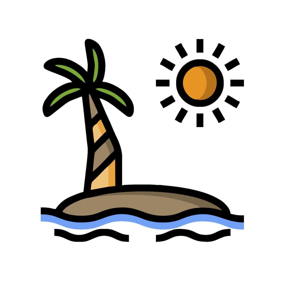 Tropical island with palm tree and sun illustration vector