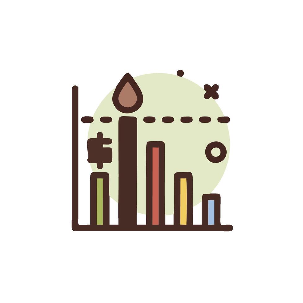 A bar chart with a candle and a line vector