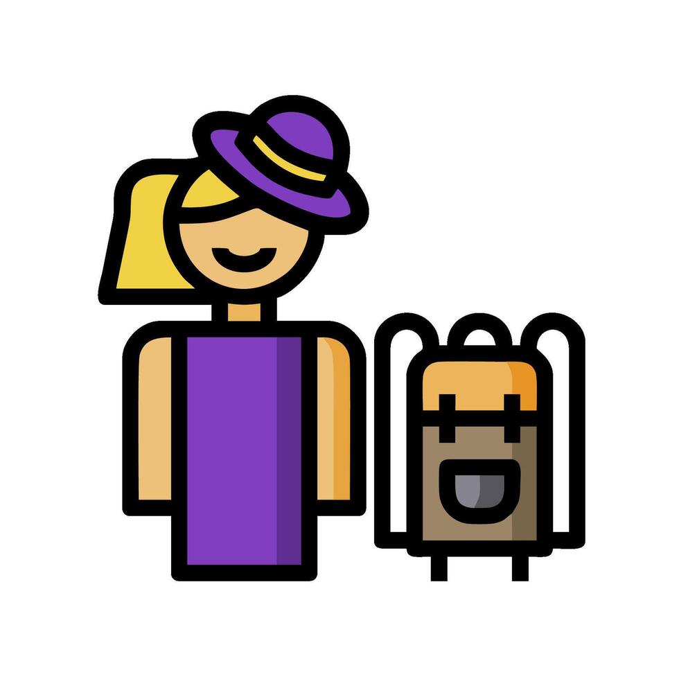 A woman with a backpack and hat vector