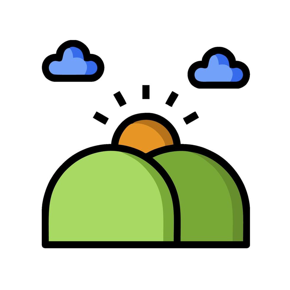 A green hill with a sun and clouds vector