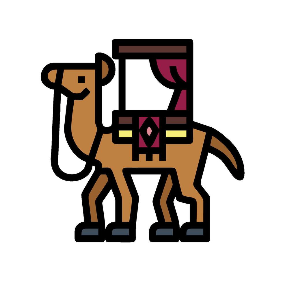 A camel with a red and black dress on it vector