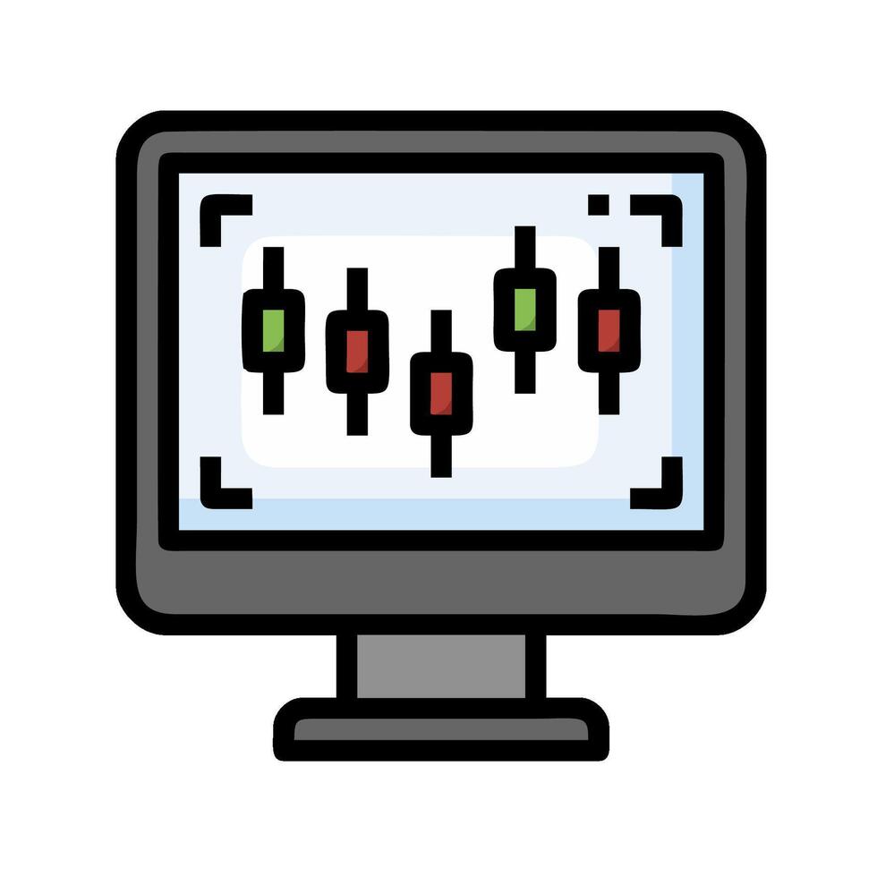 A computer monitor with a screen showing a chart vector