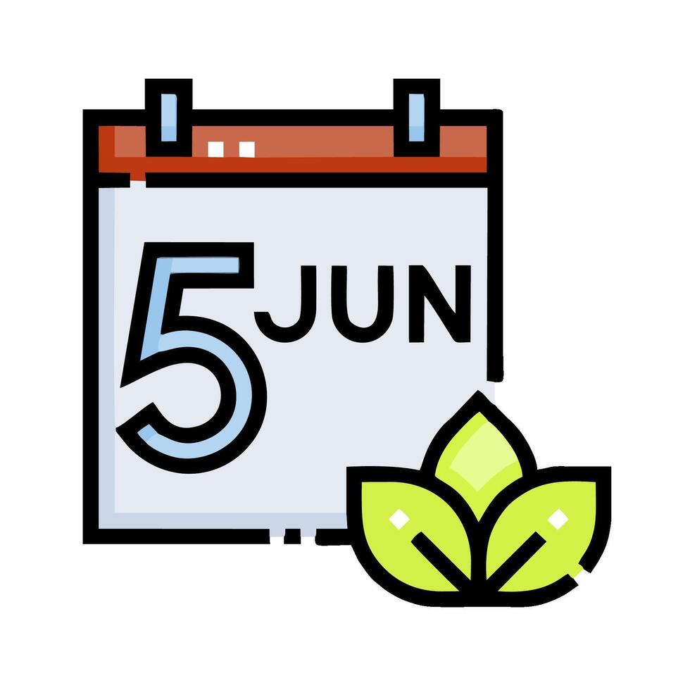 A calendar with the number 5 june and a leaf vector
