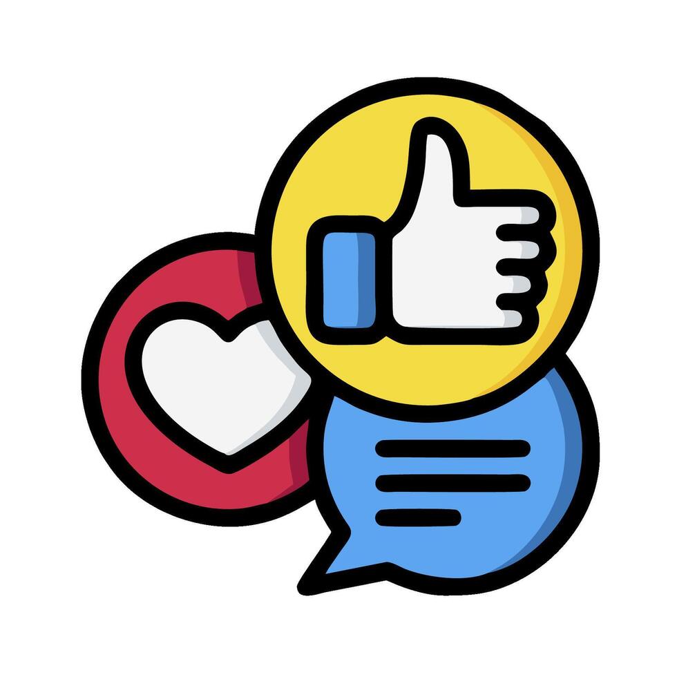 A heart and a thumbs up icon with a speech bubble vector