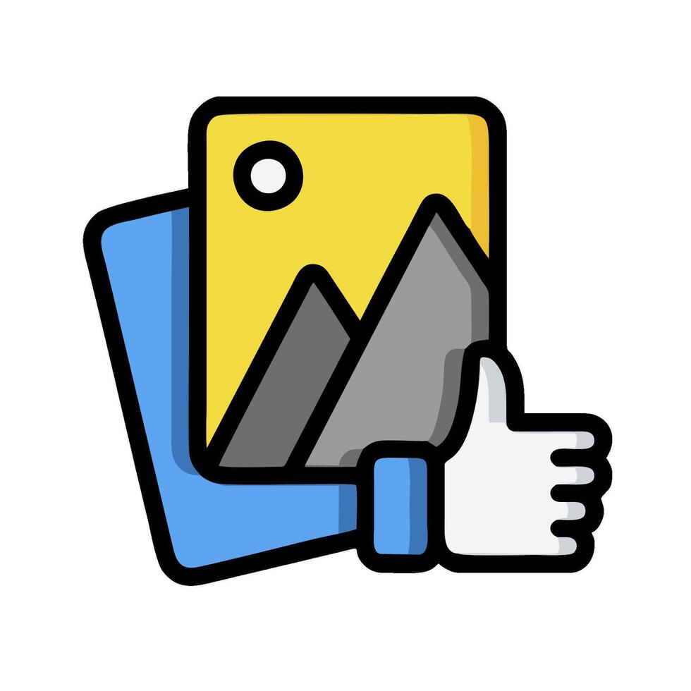 A hand holding a photo with a thumbs up vector