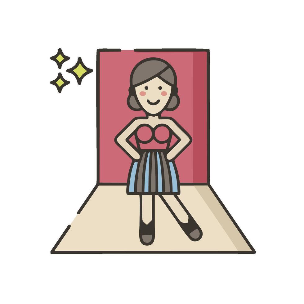 A woman in a dress standing in front of a door vector