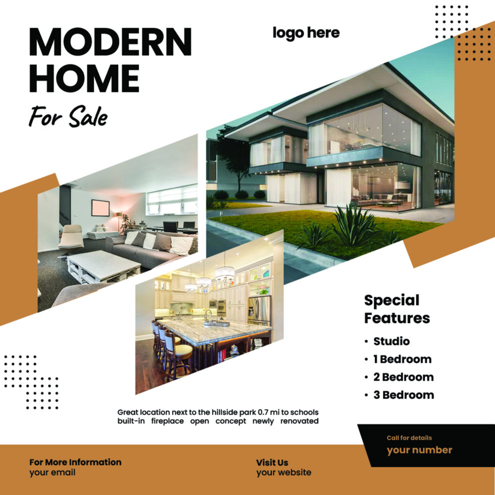White and brown modern home for sale real estate property sale template psd