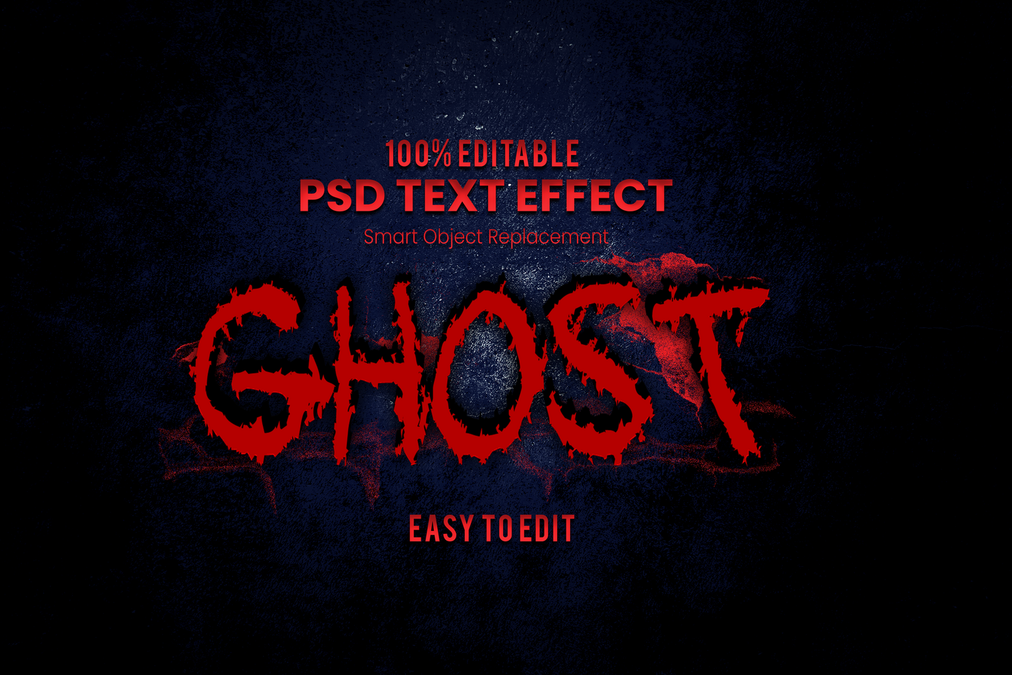 Ghost text effect with a dark background psd