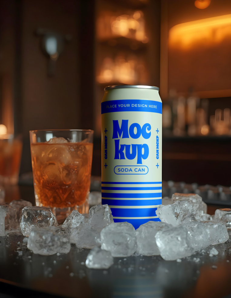 mockup soda can on the table psd