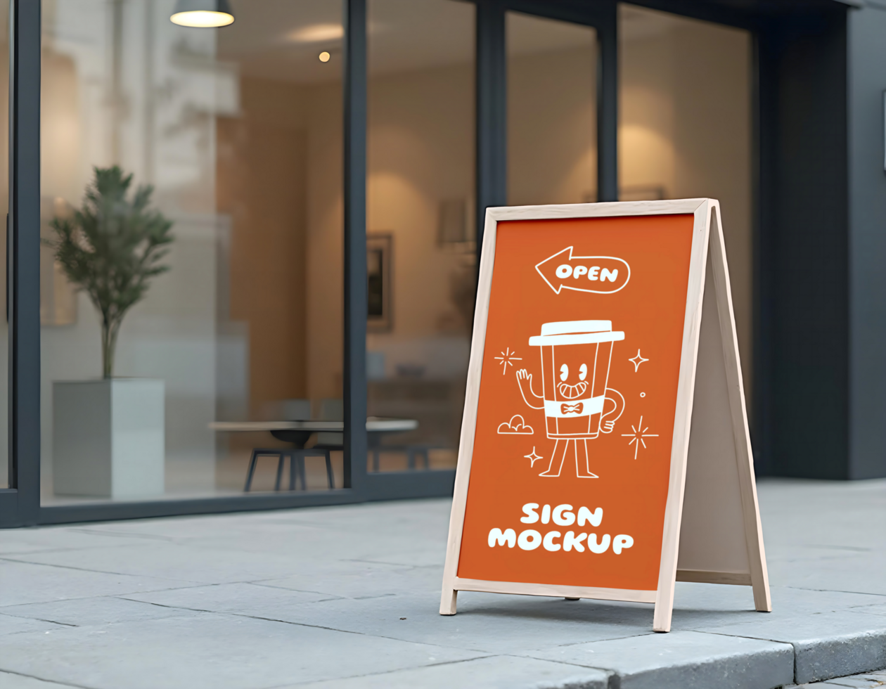 shop sign wood board mockup psd