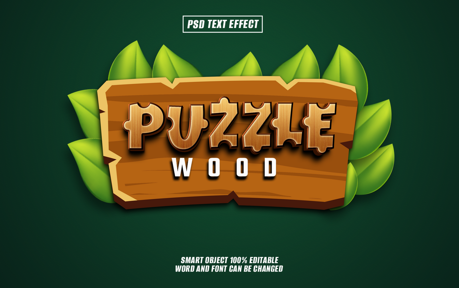 Classic puzzle Wood Text Effect Editable Typography Template psd