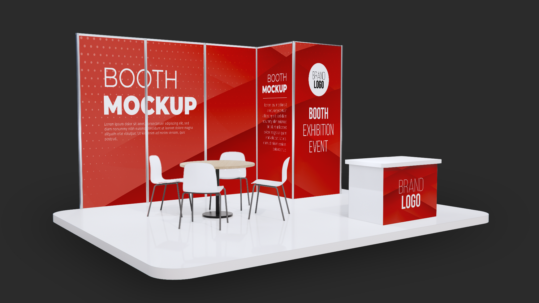 3D Booth Stand Event Exhibition Side View Mockup Template psd