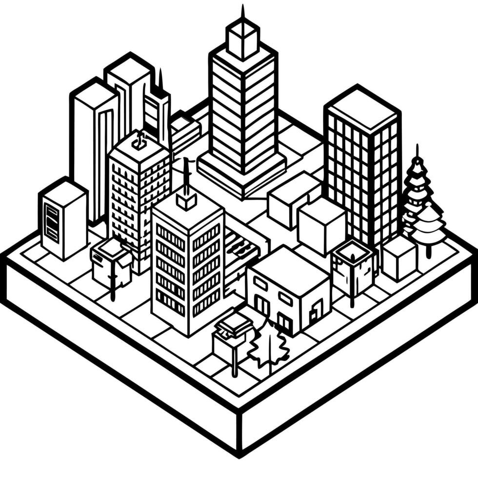 An illustration of a city with buildings and trees vector