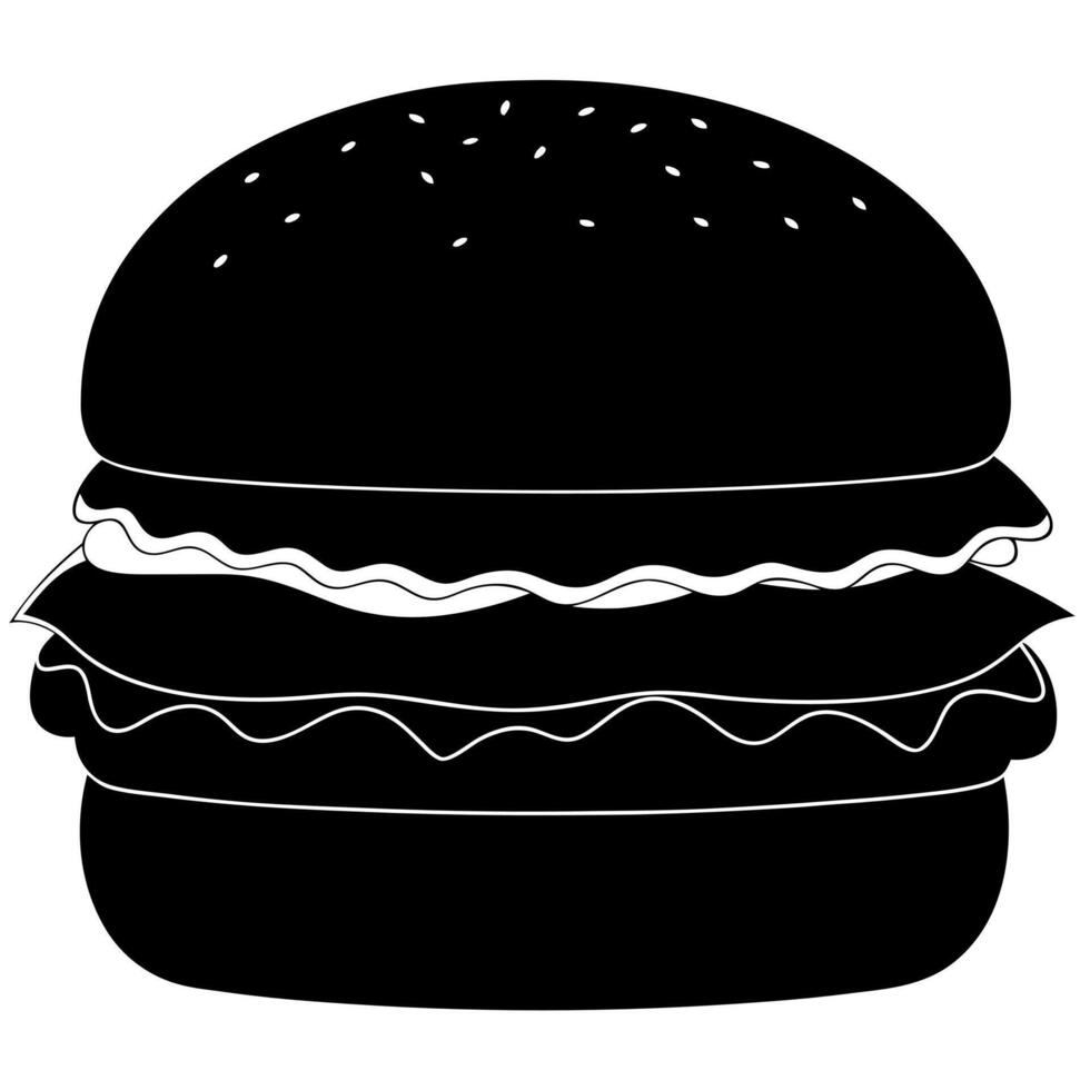 A black and white illustration of a hamburger vector