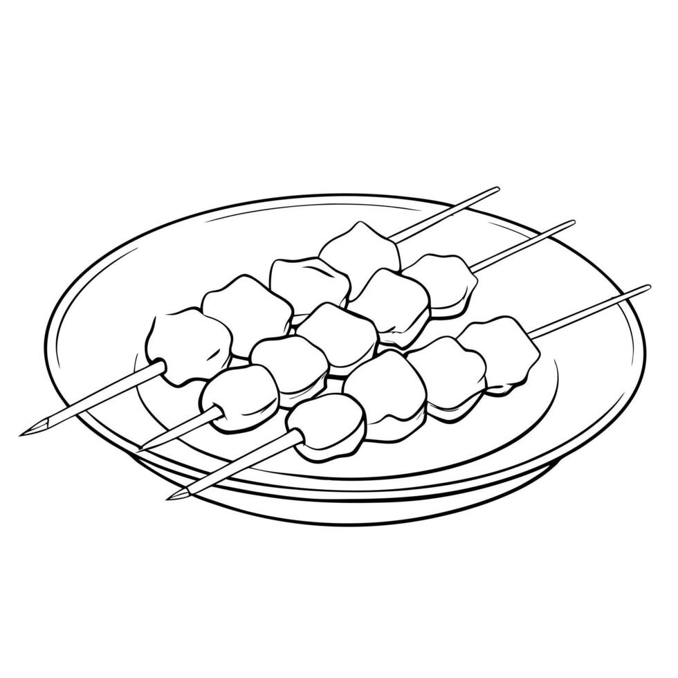 moo ping grilled pork skewers, illustration line art vector