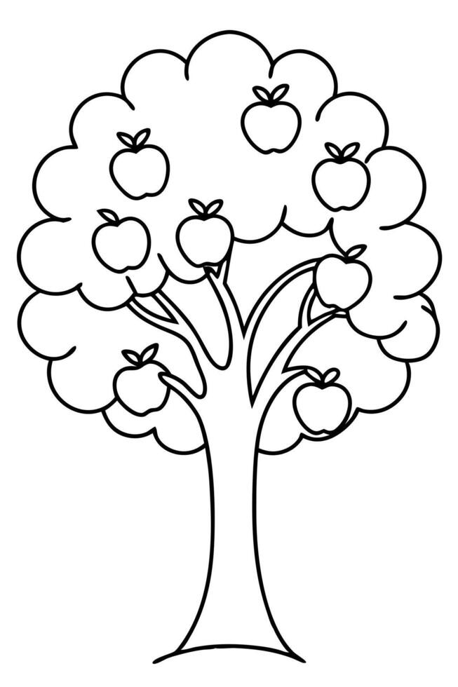 simple tree with apples, illustration line art vector