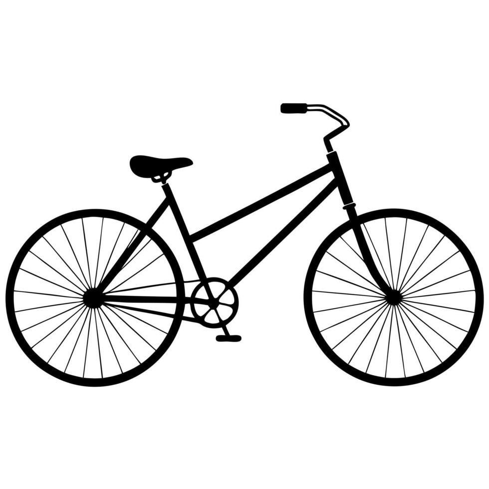 retro old bicycle silhouette isolated on white, illustration line art vector