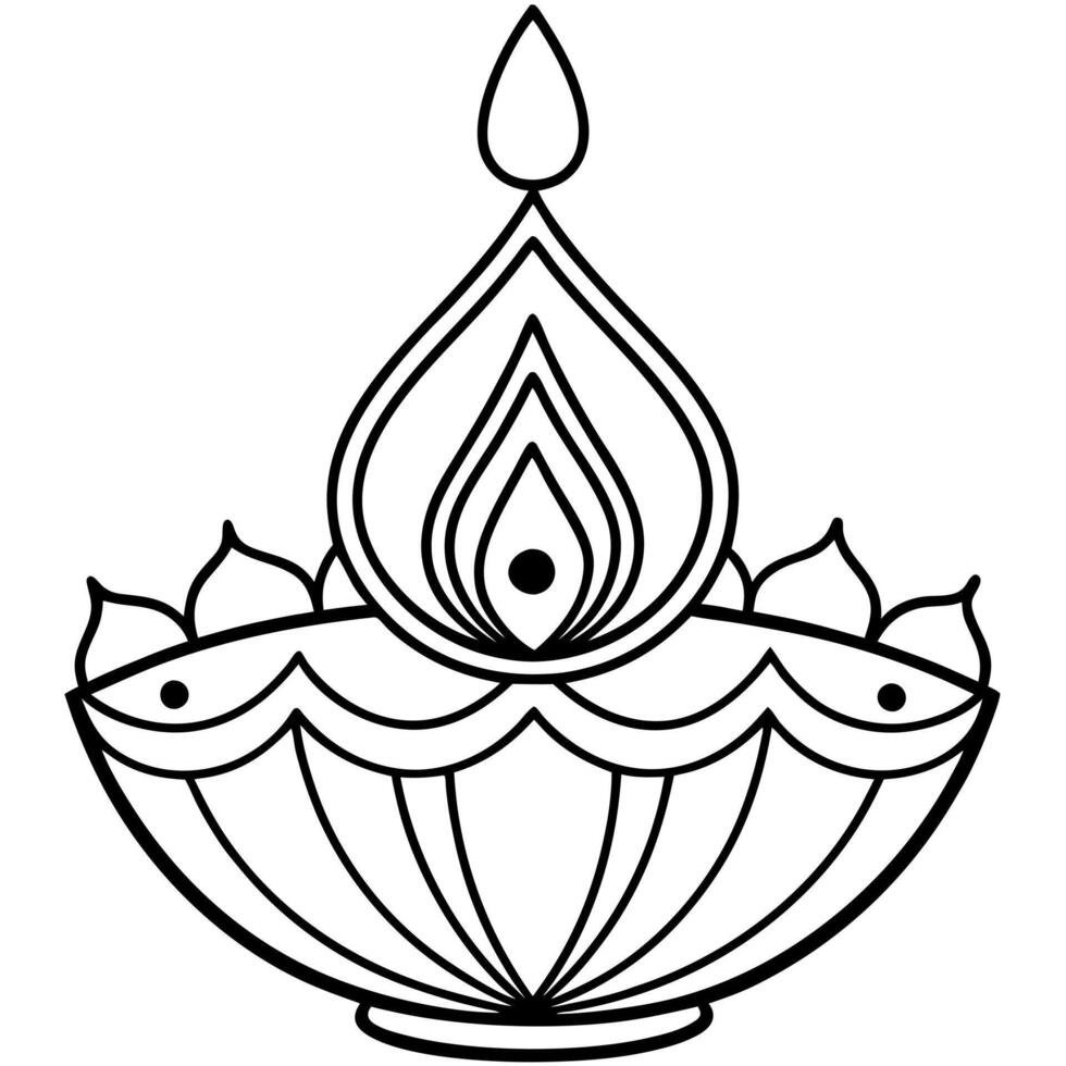 diwali stroke line art , white background, illustration line art vector