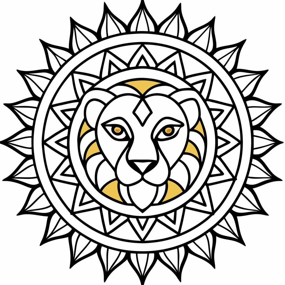 mandala lion king complex design, illustration line art vector