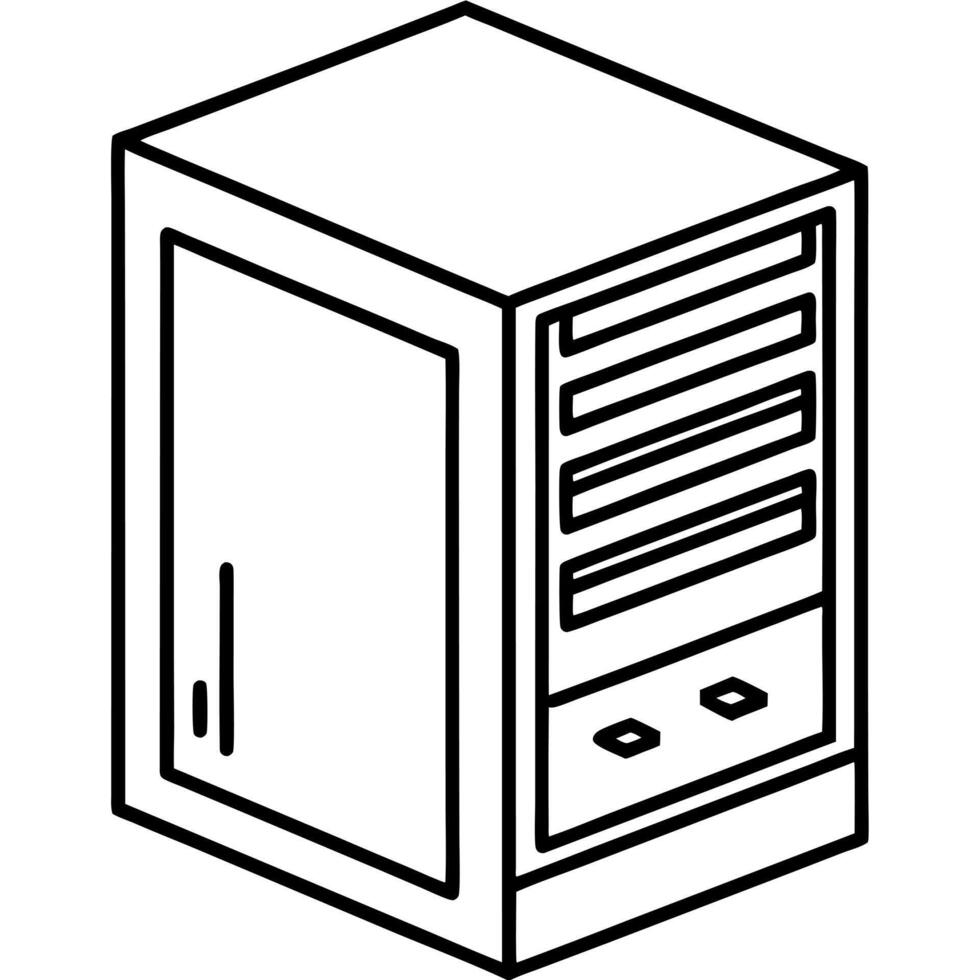 an old and huge computer server, illustration line art vector