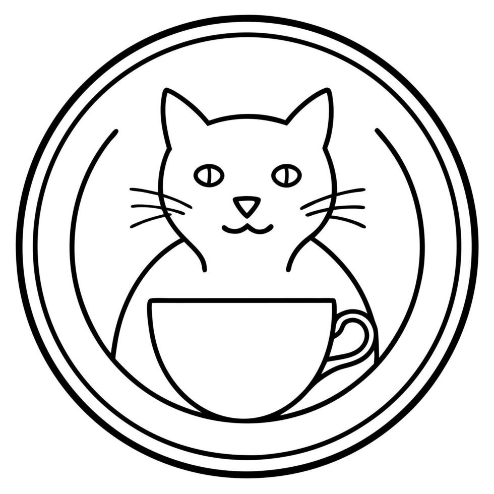 logo of a cafe with cats, illustration line art vector