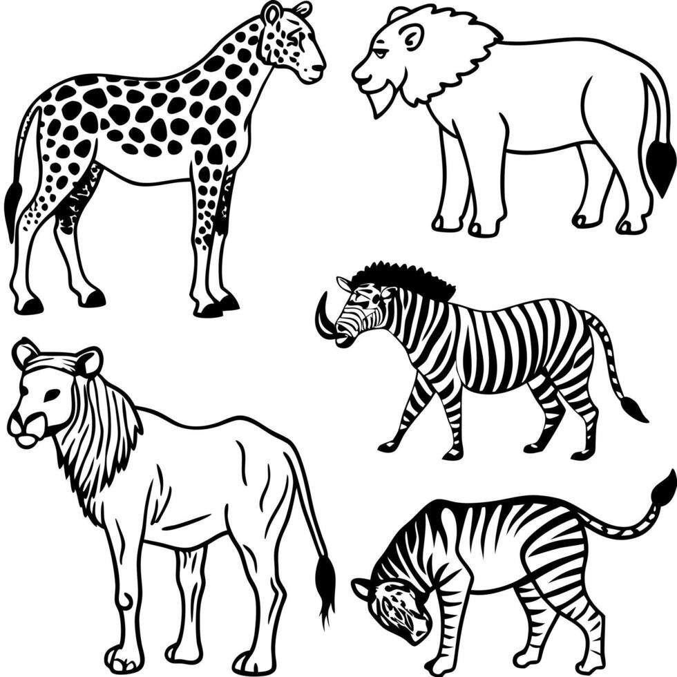 african safari animal on transparent background illustration set wildlife, illustration line vector