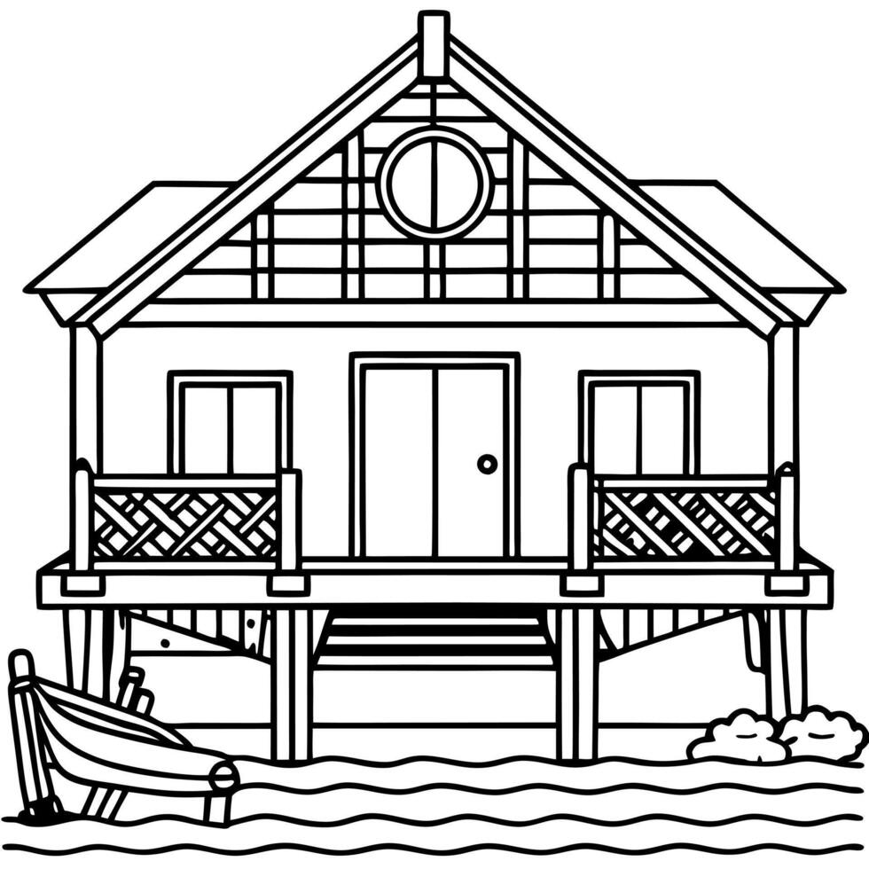fishermans house front, illustration line art vector