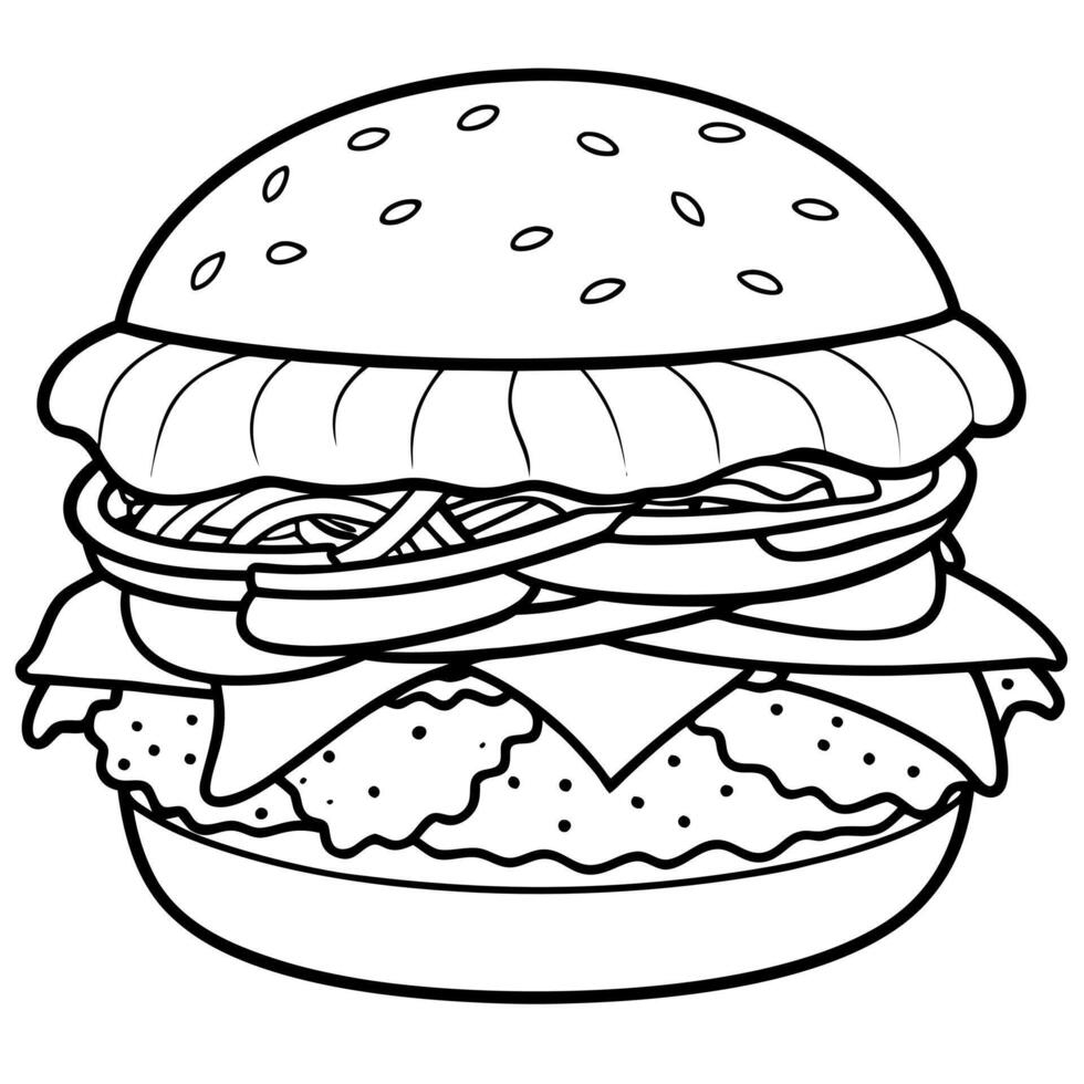 juicy beef patty, crispy bacon, melted cheddar cheese, and lettuce, tomato, onion, and avocado, vector