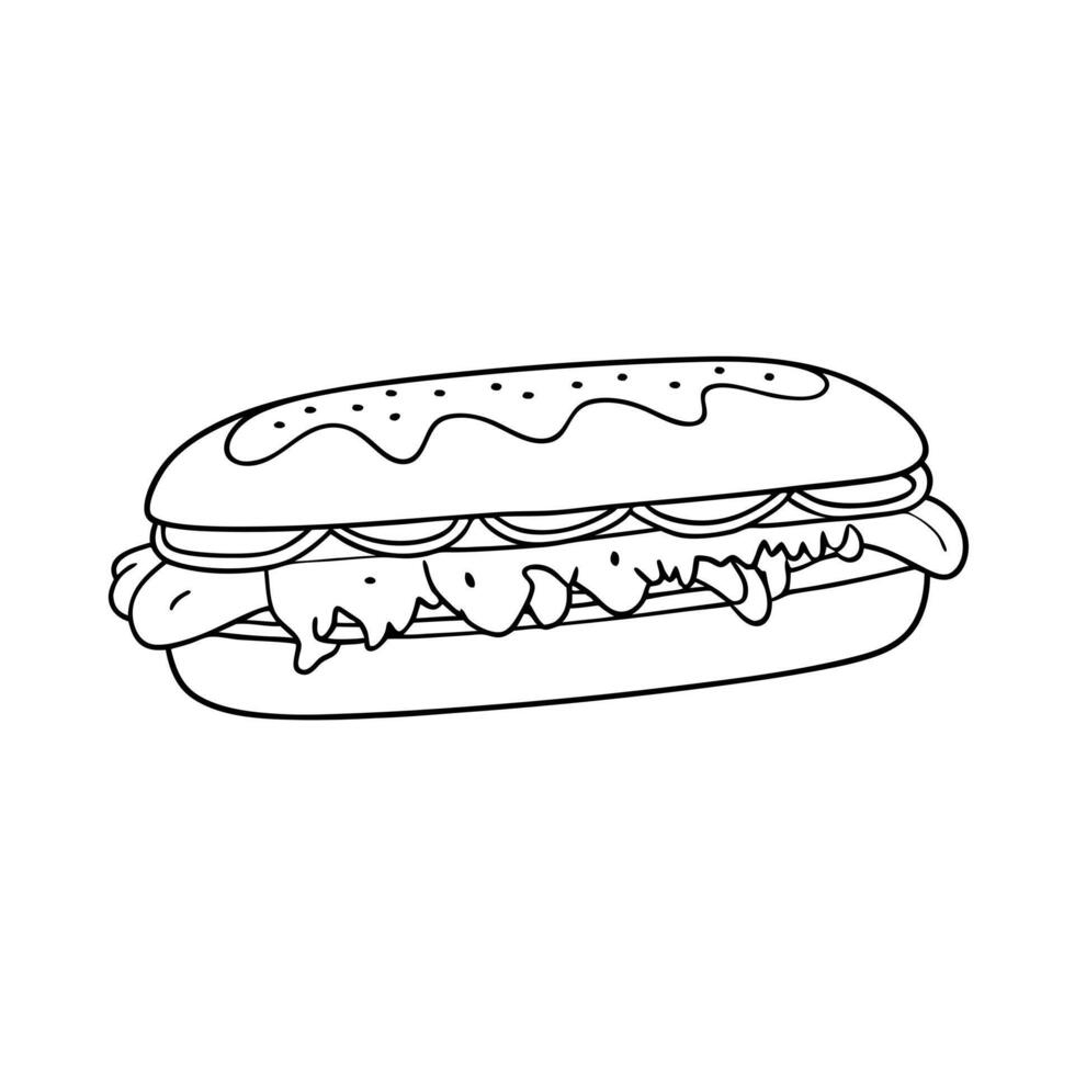 philly cheesesteak, illustration line art vector