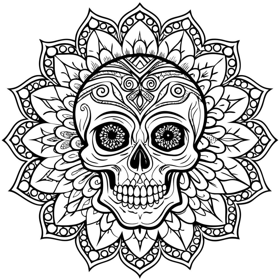 a detailed and intricate skull design in black and white line art the skull should be decorated vector