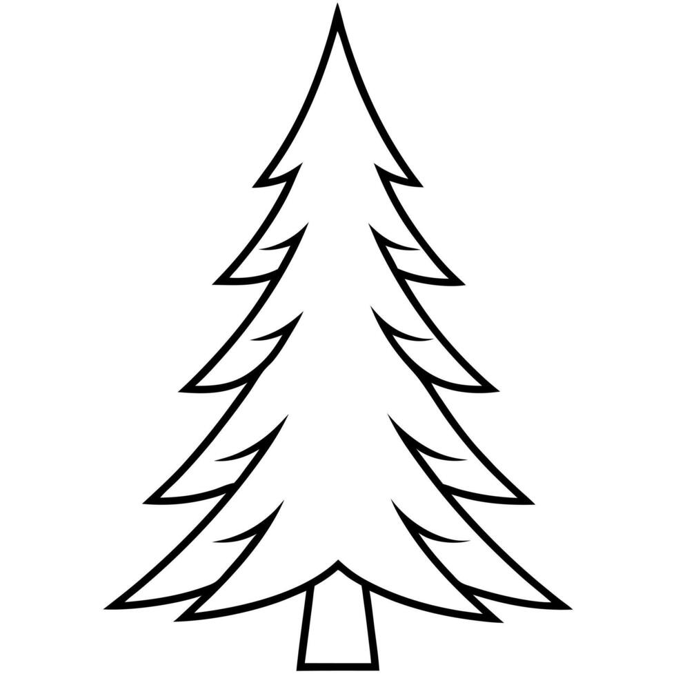 a clean, geometric outline of a tall spruce tree, illustration line art vector